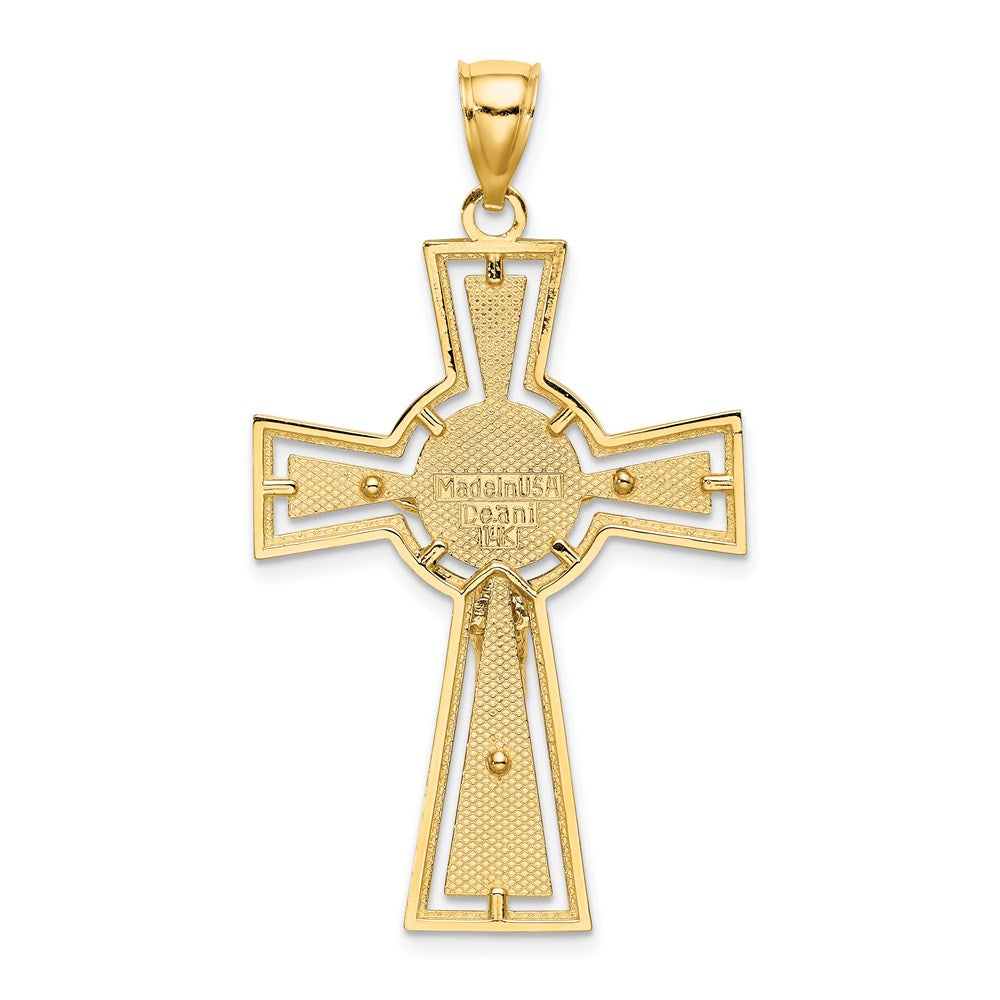 14K Gelbgold Kruzifix-Charm mit Ausschnitt und Kreis in der Mitte