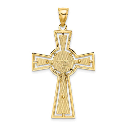 14K Gelbgold Kruzifix-Charm mit Ausschnitt und Kreis in der Mitte
