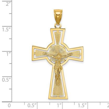 14K Gelbgold Kruzifix-Charm mit Ausschnitt und Kreis in der Mitte