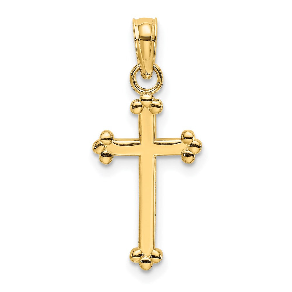 14K Gelbgold Poliert Gekugelt Kreuz