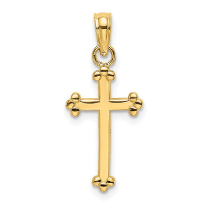 14K Gelbgold Poliert Gekugelt Kreuz