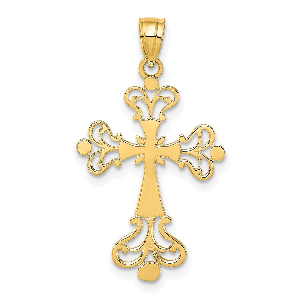 14K Gelbgold Poliert Fantasie Kreuz Charm