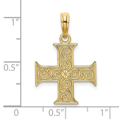 14K Gelbgold Greek Kreuz mit Wirbel Design Charm