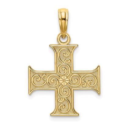 14K Gelbgold Greek Kreuz mit Wirbel Design Charm