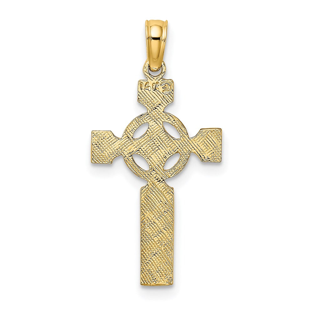 14K Gelbgold Graviert Keltisch Kreuz mit Memoire Kreis Charm