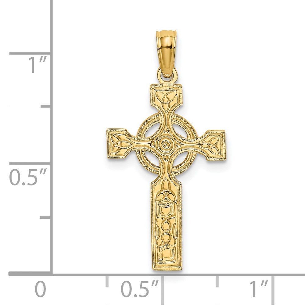 14K Gelbgold Graviert Keltisch Kreuz mit Memoire Kreis Charm