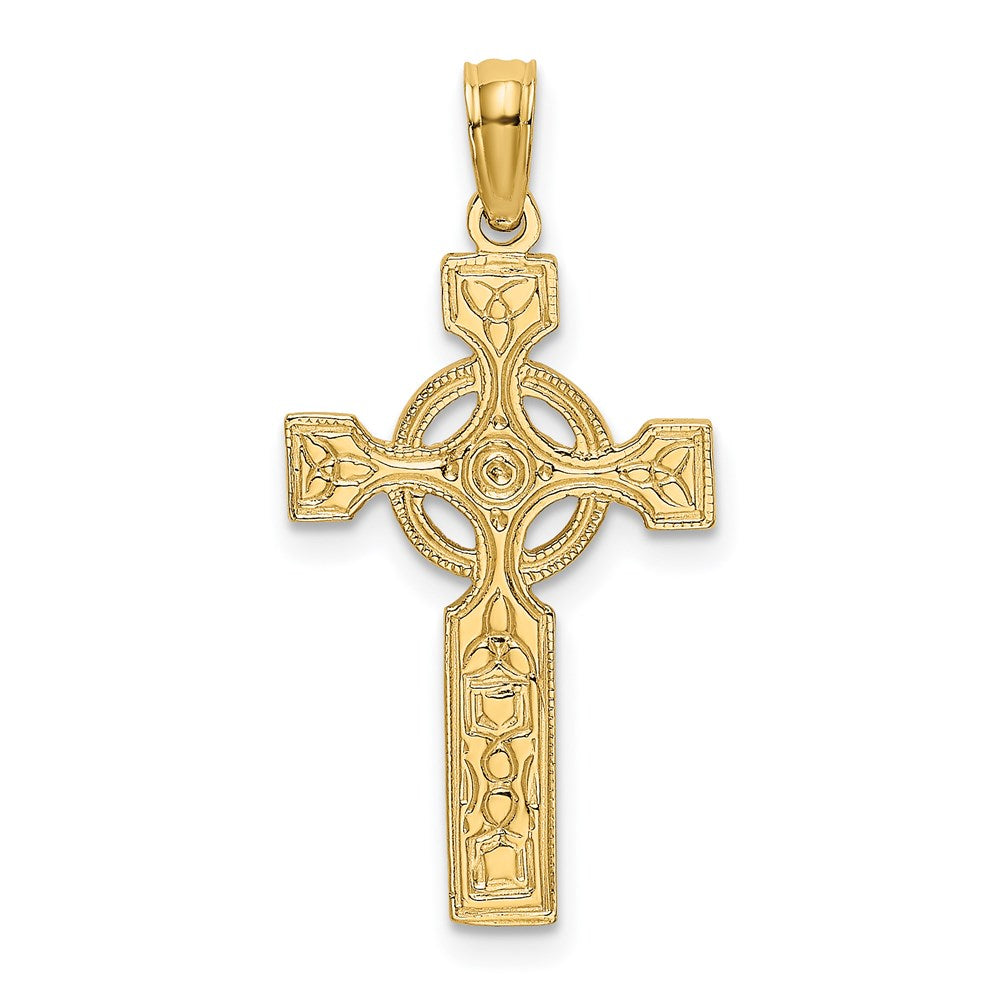 14K Gelbgold Graviert Keltisch Kreuz mit Memoire Kreis Charm