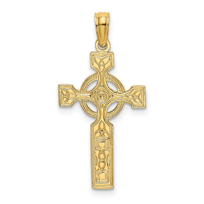 14K Gelbgold Graviert Keltisch Kreuz mit Memoire Kreis Charm