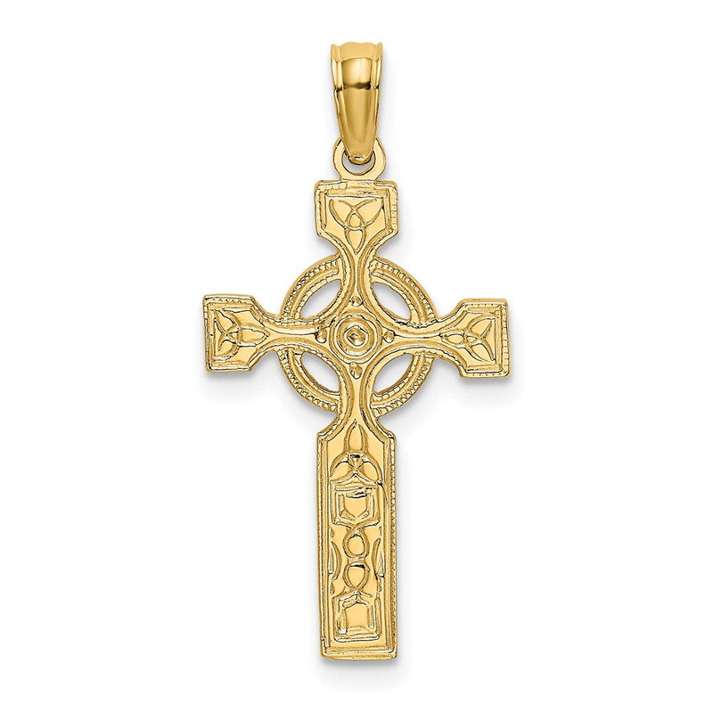 14K Gelbgold Graviert Keltisch Kreuz mit Memoire Kreis Charm