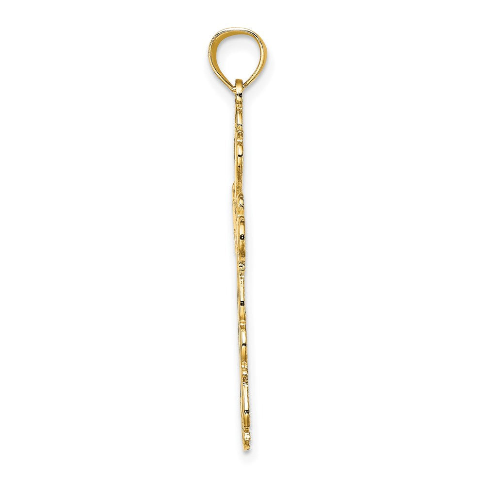 14K Gelbgold Poliert Lace Zierde Kreuz Charm