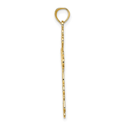 14K Gelbgold Poliert Lace Zierde Kreuz Charm