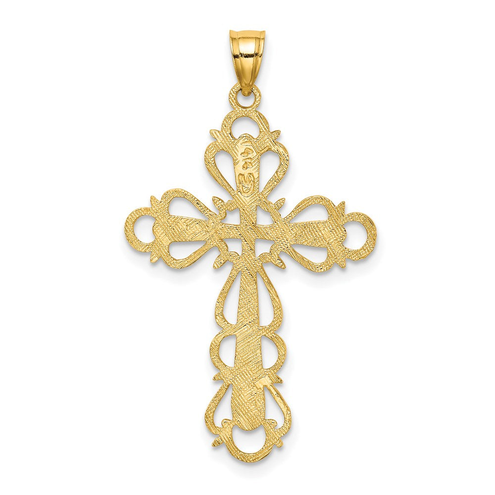 14K Gelbgold Poliert Lace Zierde Kreuz Charm