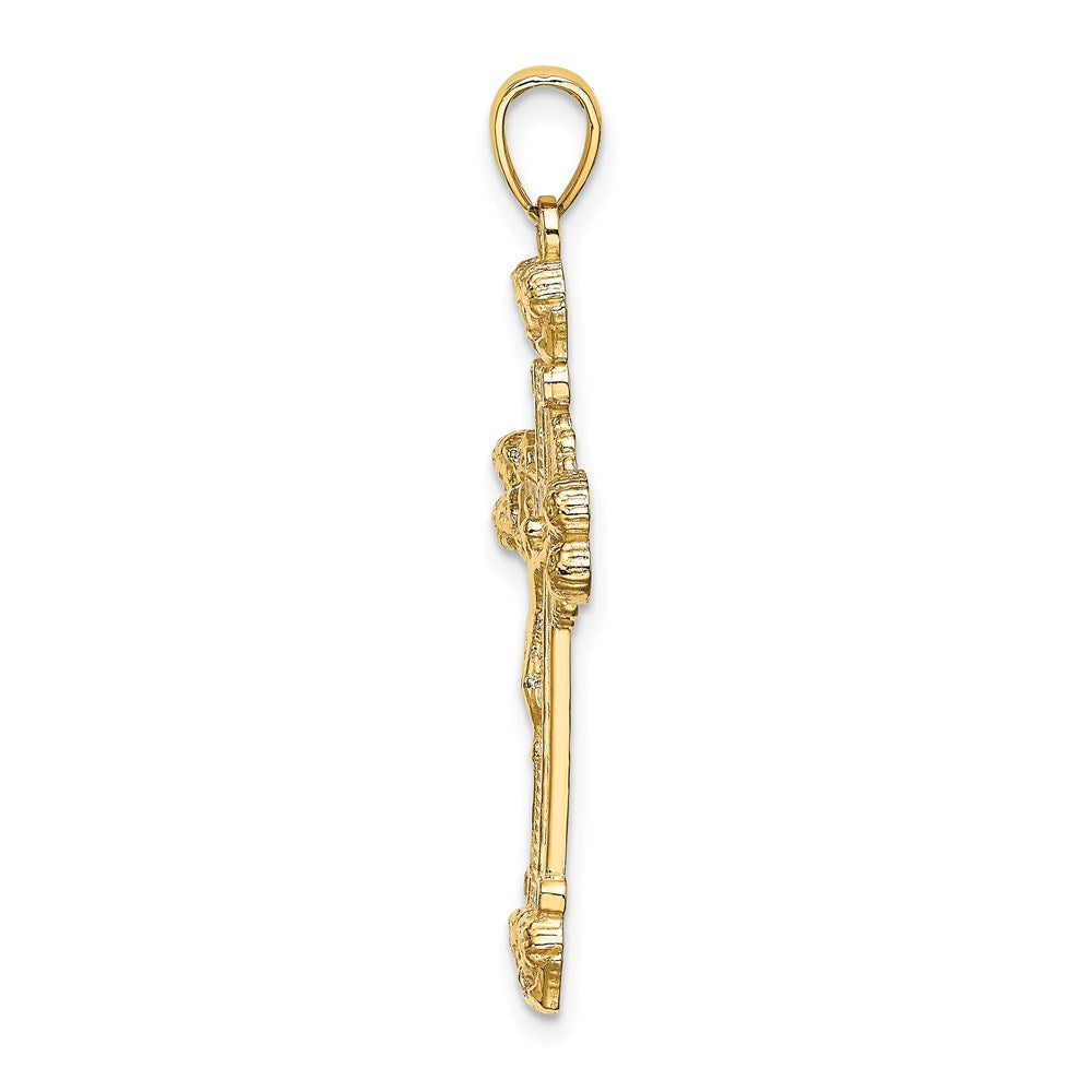 14K Gelbgold Kruzifix-Anhänger mit Sonnenstrahlen-Charm