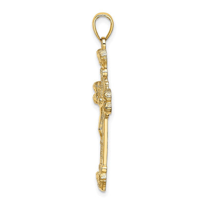 14K Gelbgold Kruzifix-Anhänger mit Sonnenstrahlen-Charm