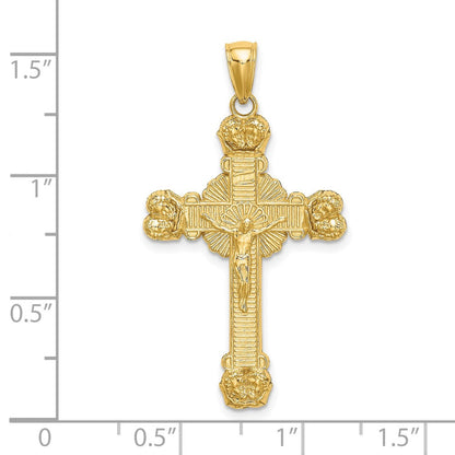 14K Gelbgold Kruzifix-Anhänger mit Sonnenstrahlen-Charm