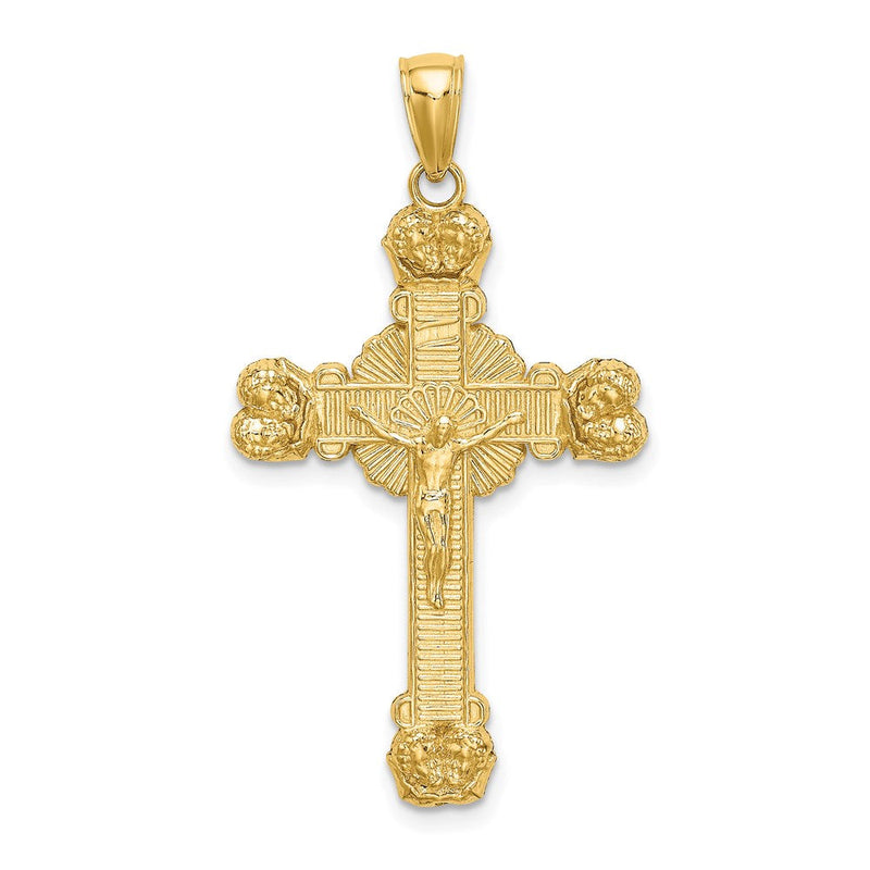 14K Gelbgold Kruzifix-Anhänger mit Sonnenstrahlen-Charm