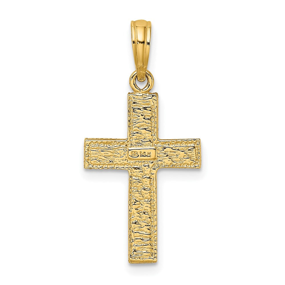 14K Gelbgold Kreuz mit Strukturiert Rand Design Charm