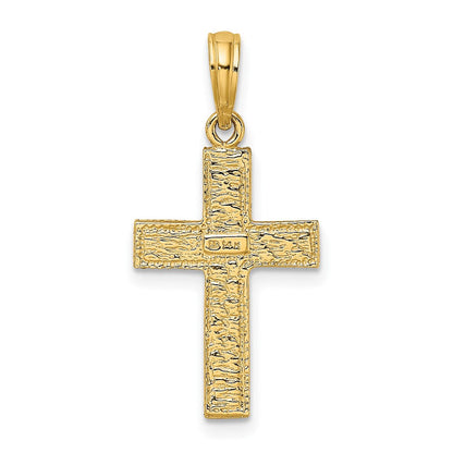 14K Gelbgold Kreuz mit Strukturiert Rand Design Charm