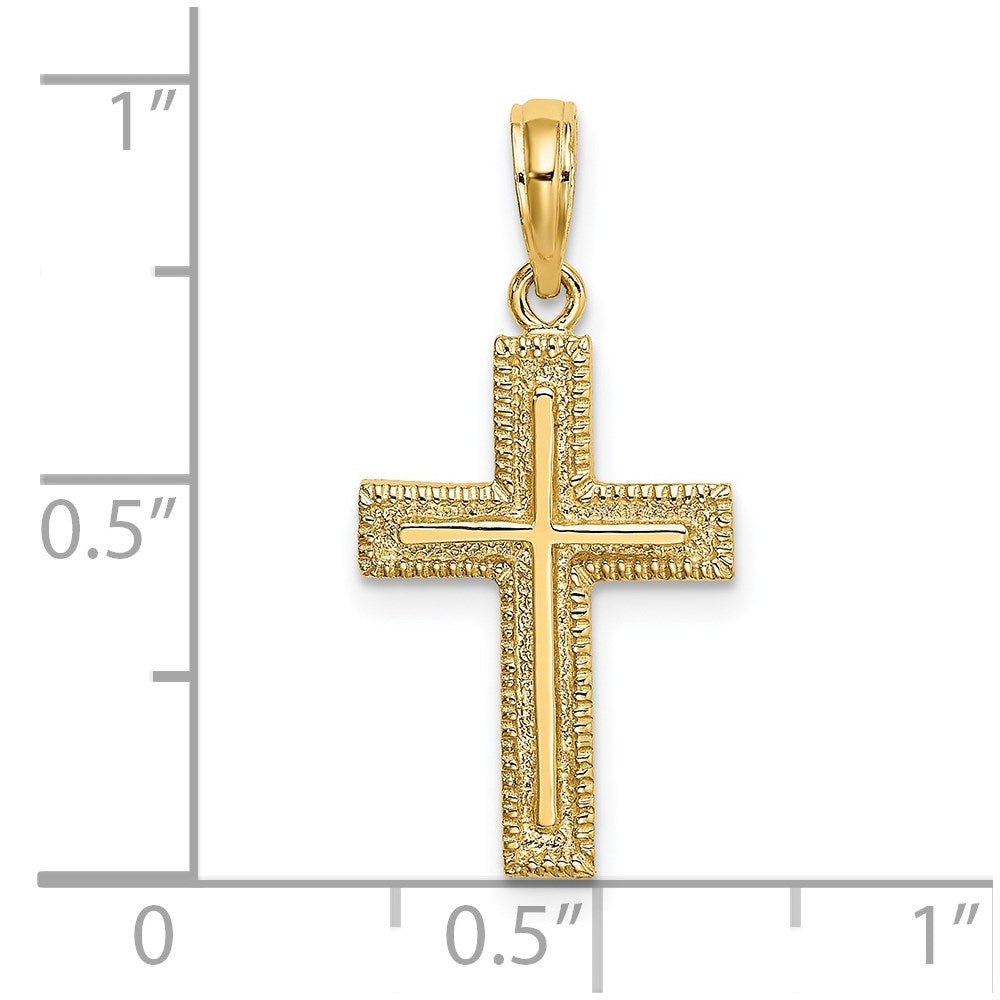 14K Gelbgold Kreuz mit Strukturiert Rand Design Charm