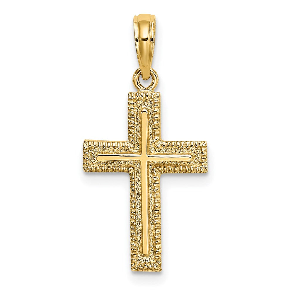 14K Gelbgold Kreuz mit Strukturiert Rand Design Charm