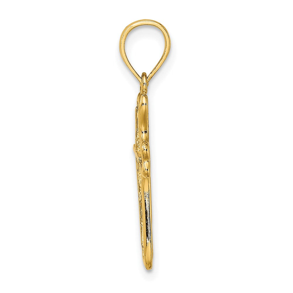 14K Gelbgold Kreuz mit Strukturiert Herz Edges Design Charm