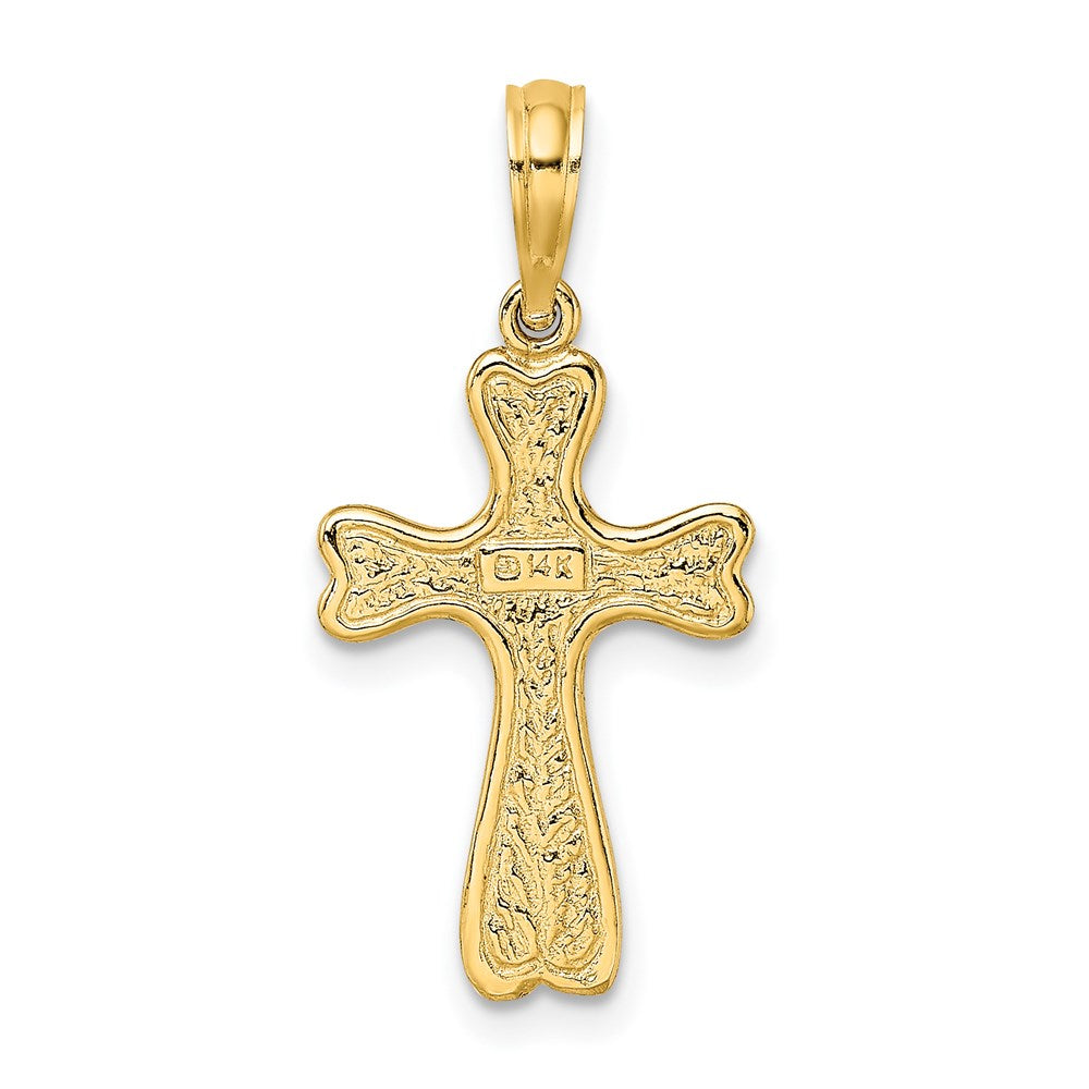 14K Gelbgold Kreuz mit Strukturiert Herz Edges Design Charm