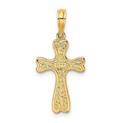 14K Gelbgold Kreuz mit Strukturiert Herz Edges Design Charm