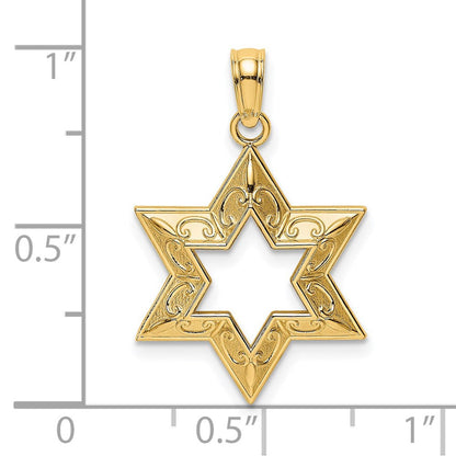 14K Gelbgold Strukturiert Stern Of David Charm
