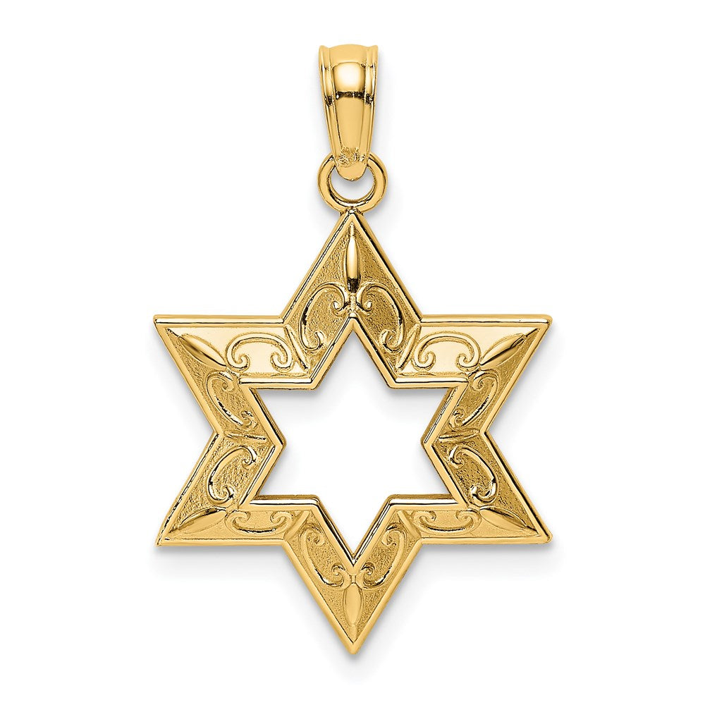 14K Gelbgold Strukturiert Stern Of David Charm