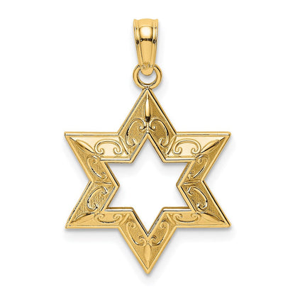 14K Gelbgold Strukturiert Stern Of David Charm