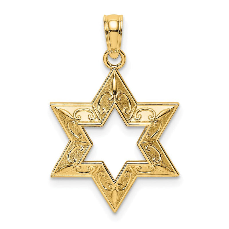 14K Gelbgold Strukturiert Stern Of David Charm