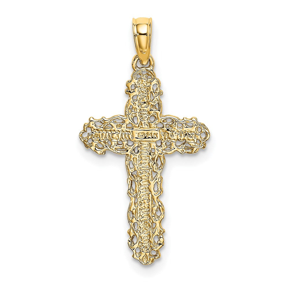 14K Gelbgold Kreuz mit Filigran Lace Zierde Charm