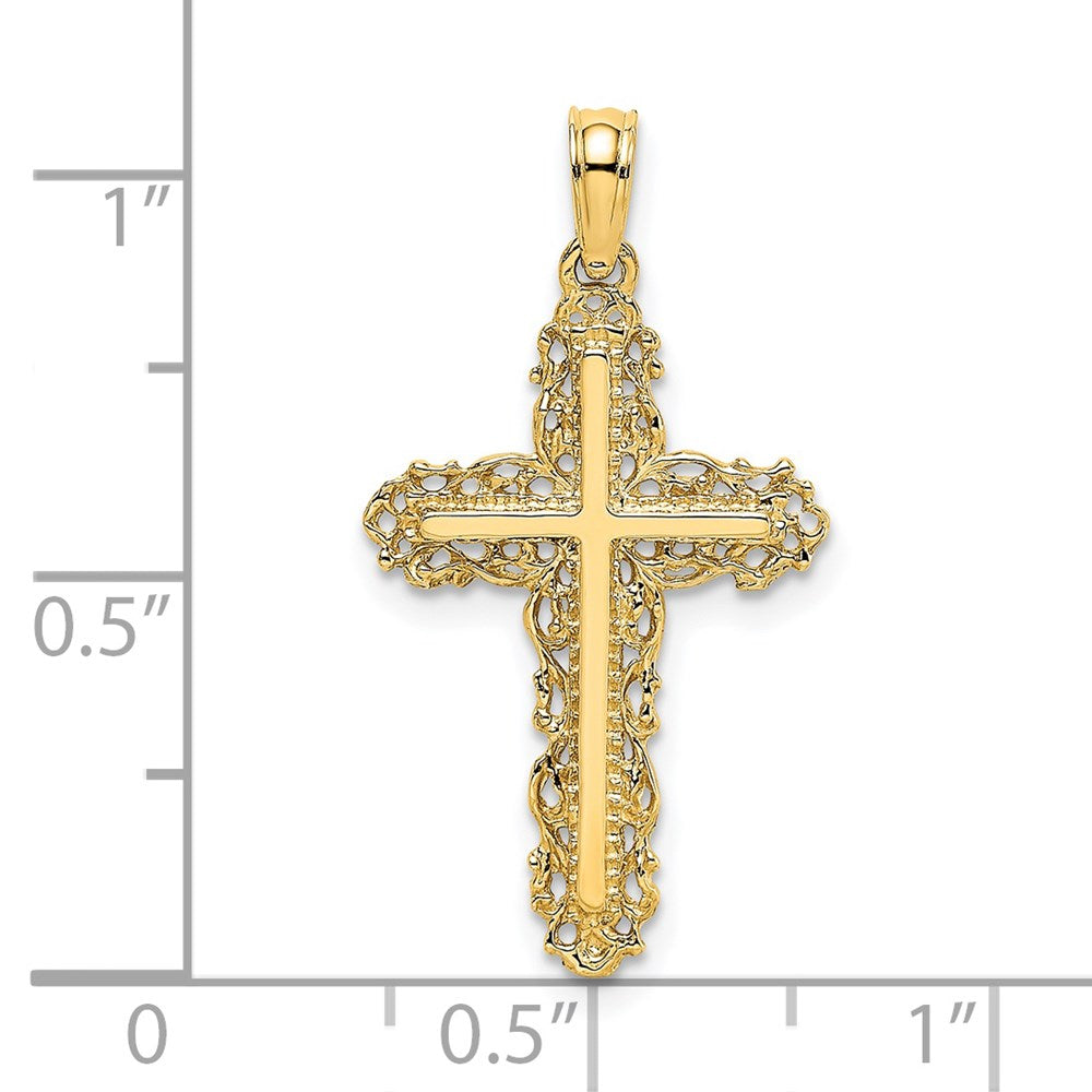 14K Gelbgold Kreuz mit Filigran Lace Zierde Charm