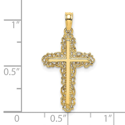 14K Gelbgold Kreuz mit Filigran Lace Zierde Charm