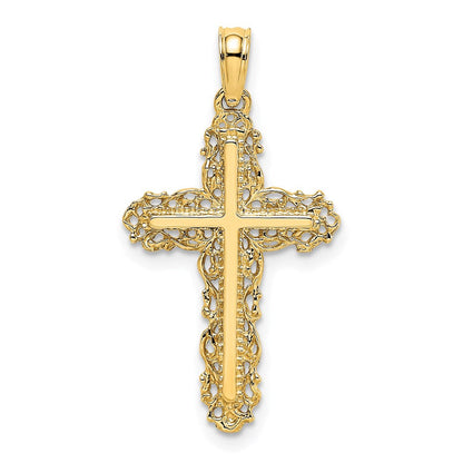 14K Gelbgold Kreuz mit Filigran Lace Zierde Charm