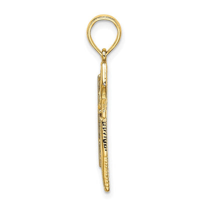 14K Gelbgold Poliert und Strukturiert Kreuz Charm