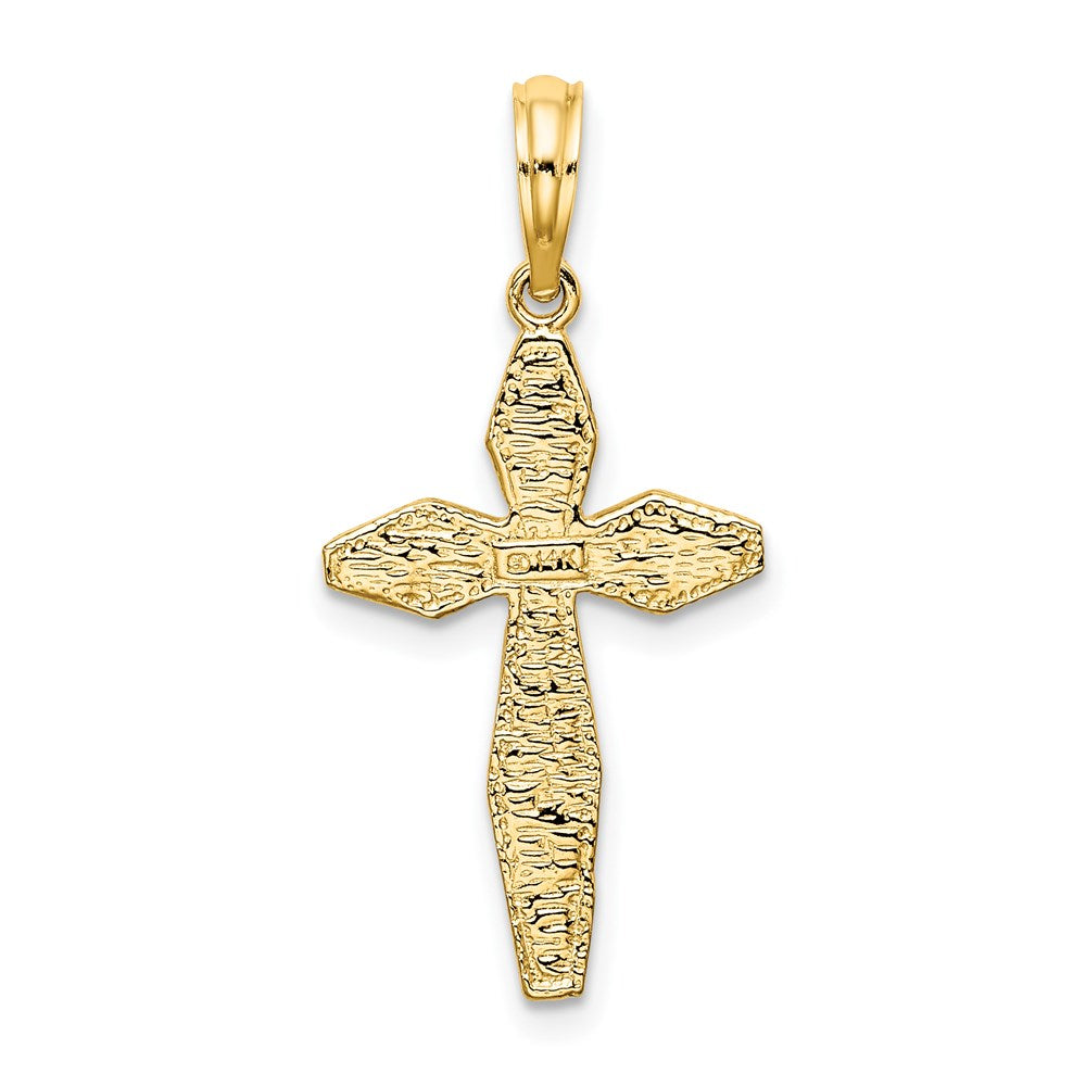 14K Gelbgold Poliert und Strukturiert Kreuz Charm