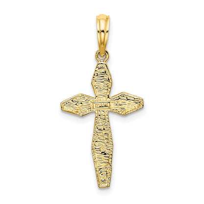 14K Gelbgold Poliert und Strukturiert Kreuz Charm