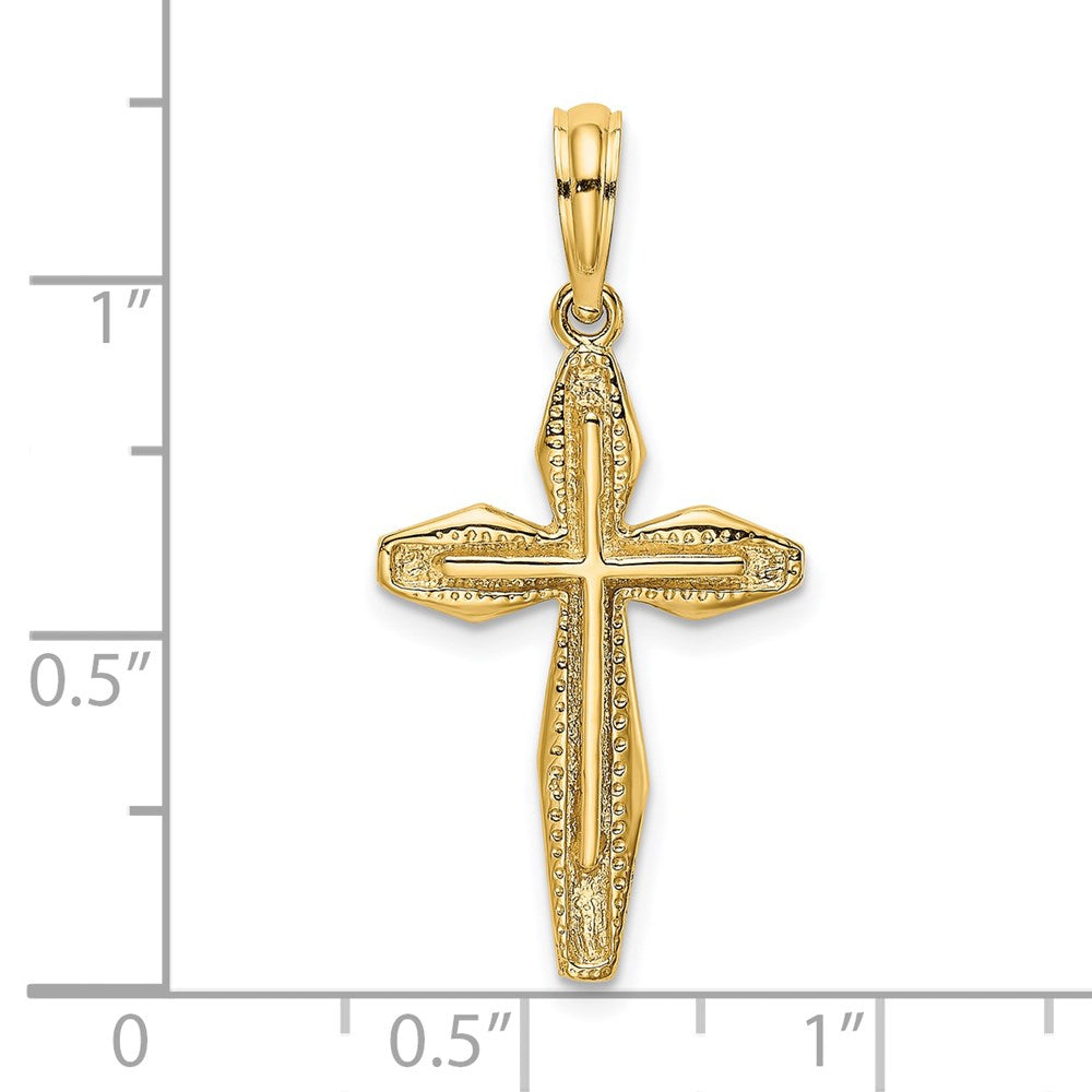 14K Gelbgold Poliert und Strukturiert Kreuz Charm