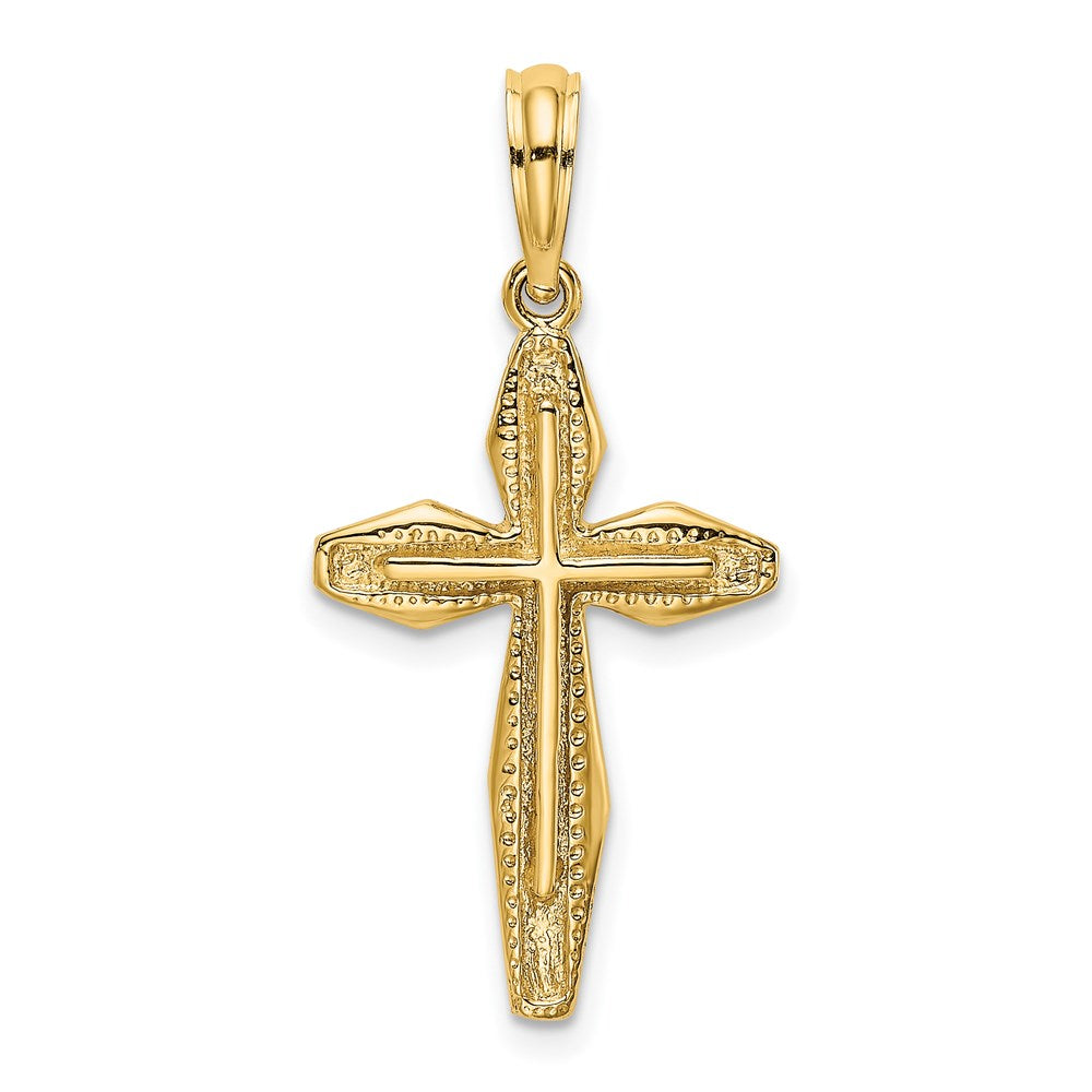 14K Gelbgold Poliert und Strukturiert Kreuz Charm