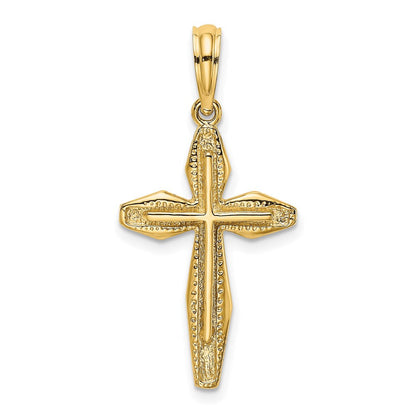 14K Gelbgold Poliert und Strukturiert Kreuz Charm