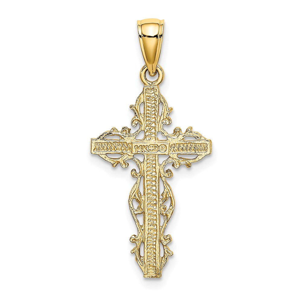 14K Gelbgold Kreuz-Charm mit Spitzenbesatz