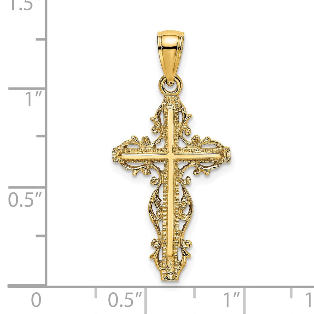 14K Gelbgold Kreuz-Charm mit Spitzenbesatz