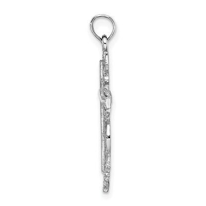 14K Weißgold Kreuz-Charm mit Spitzenbesatz