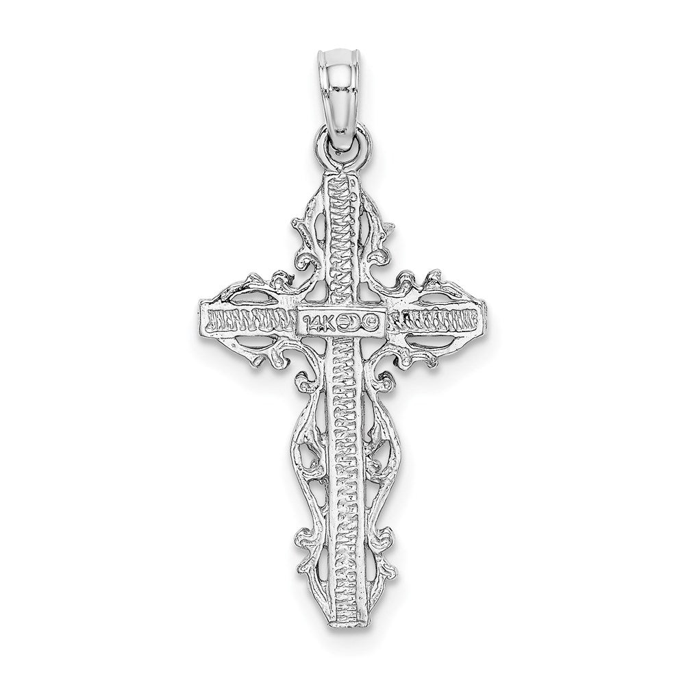 14K Weißgold Kreuz-Charm mit Spitzenbesatz