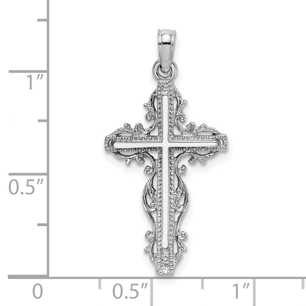 14K Weißgold Kreuz-Charm mit Spitzenbesatz