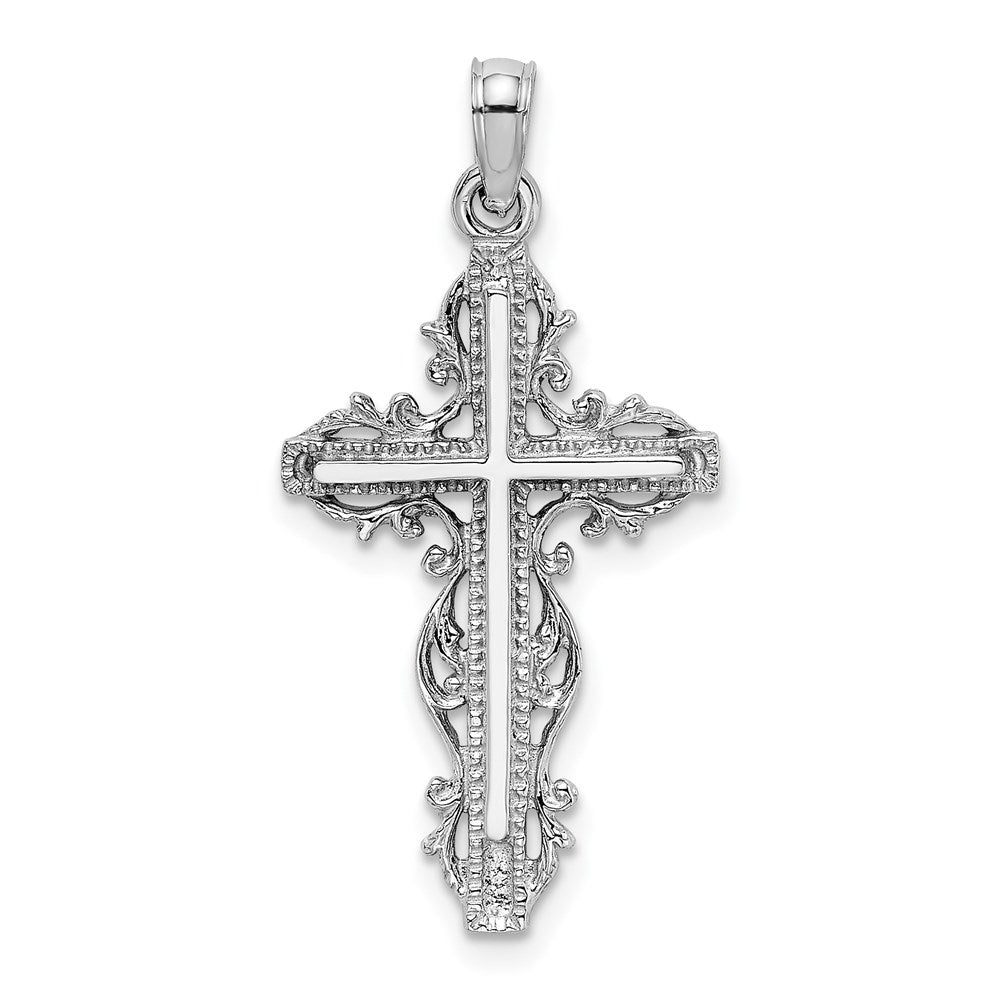 14K Weißgold Kreuz-Charm mit Spitzenbesatz