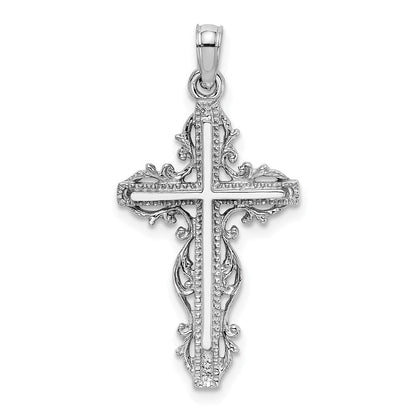 14K Weißgold Kreuz-Charm mit Spitzenbesatz
