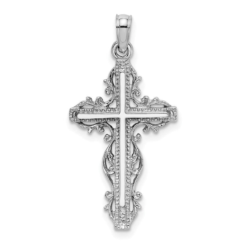 14K Weißgold Kreuz-Charm mit Spitzenbesatz