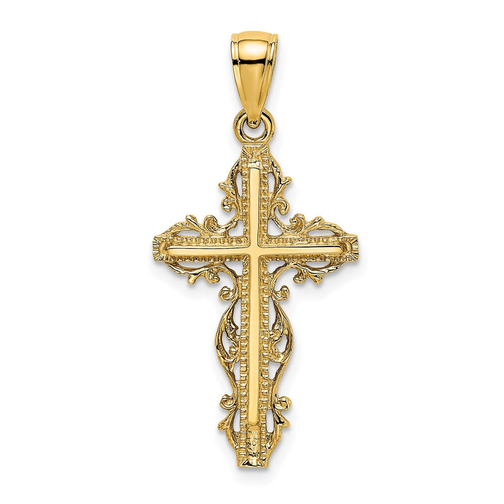 14K Gelbgold Kreuz-Charm mit Spitzenbesatz